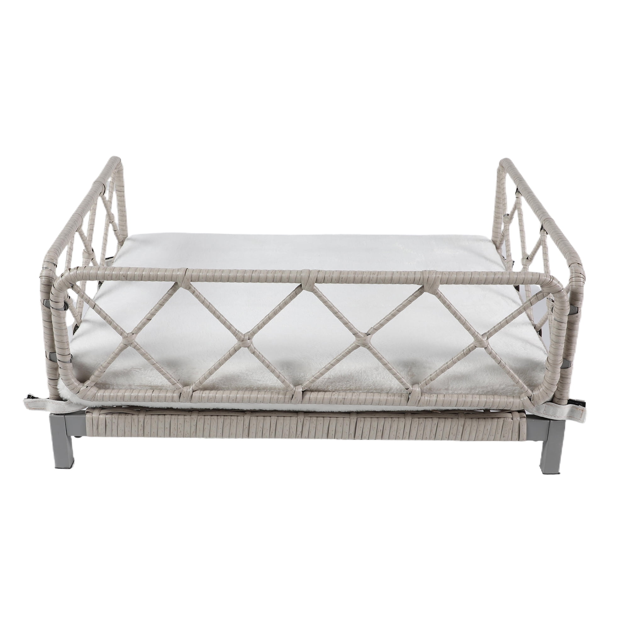 Kadyn Modern Dog Sofa 25" Wide Wicker Pet Bed with Removable Mattress Cover in, Water Resistant Rattan Dog Couch for Outdoor Indoor, Gray