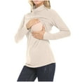 thumbnail image 2 of Olyvenn Fashion Maternity Nursing Tops Long Sleeve Crewneck Lightweight Breastfeeding T Shirt Casual Soft Breathable Pregnant Blouse Beige 8, 2 of 6