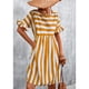 thumbnail image 2 of Vestido a rayas Moda casual Una línea Volantes Manga corta Estampado a rayas Vestido a media pierna fluido informal Amarillo M, 2 of 6