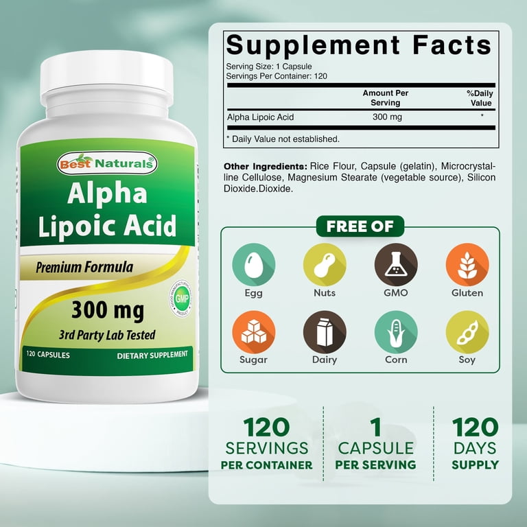 Best Naturals, Alpha Lipoic Acid, 300 mg, 120 Capsules - Walmart.com Best Naturals, Alpha Lipoic Acid, 300 mg, 120 Capsules - Walmart.com