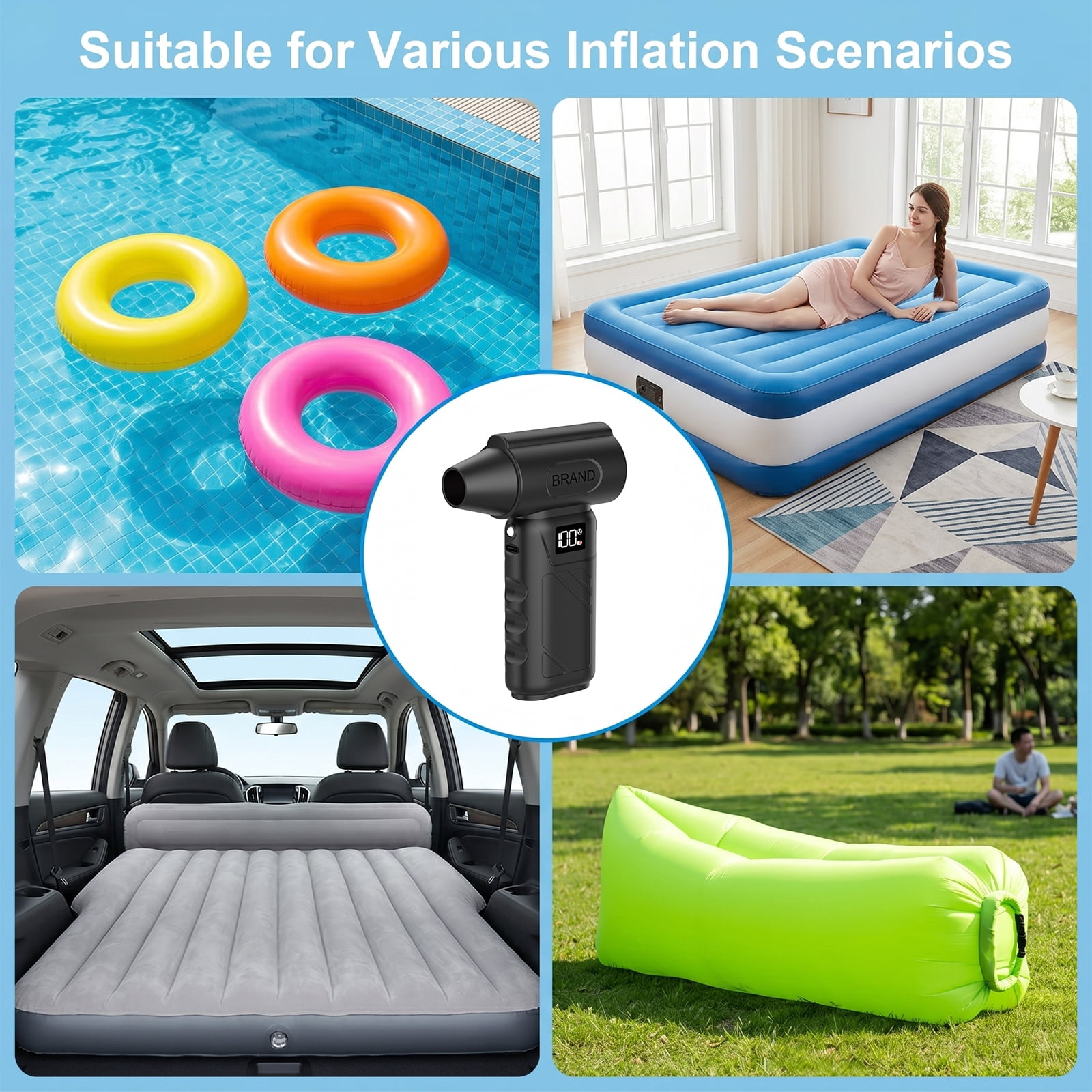 Solarplay Compressed Air Duster,130000RPM Handheld Car Vacuum/Air Blower& Pump,5 Gear Adjustable Electric Air Duster/Car Vacuum Cleaner,Keyboard Duster with LED Light-8 Kits Air Blower for Computer