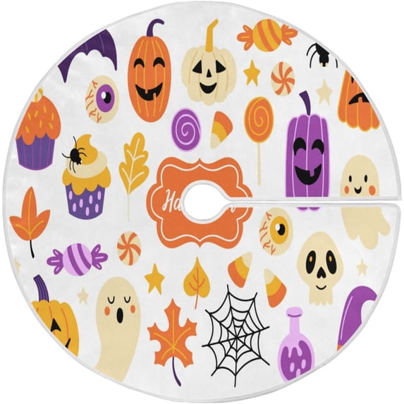 FMSHPON Happy Halloween Xmas Christmas Tree Skirt Stand Mat for Holiday Party Decoration Indoor Outdoor 36 inches