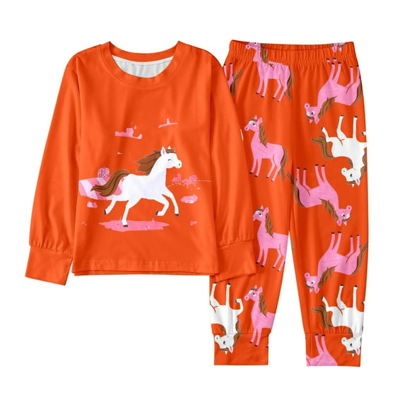 CAIVO Child Girls Winter Outfit Set Long Sleeve Tops Shirts Pants With Cartoon White Horse Print Comfortable Outfit Kids Soft Two Piece Outfit 2-3 Years