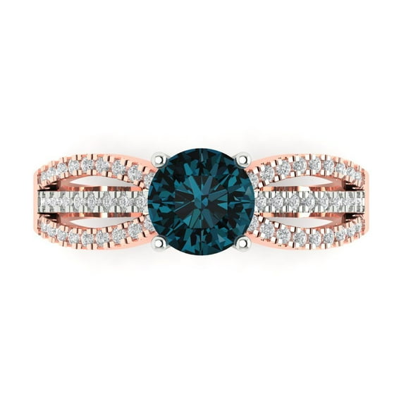 1.27 ct Round Cut Natural London Blue Topaz Solitaire with Simulated Diamond Accents 18K White/Rose Gold Womens Engagement Ring