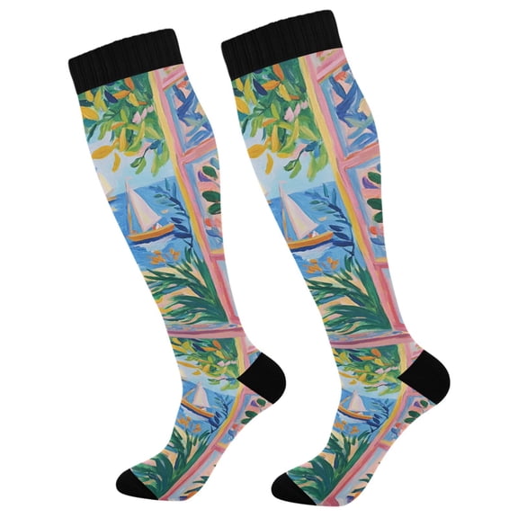 FORMRS Womens Knee High Socks Casual Long Thick Travel Daily Wear, 1 Pair, Blue Seaside