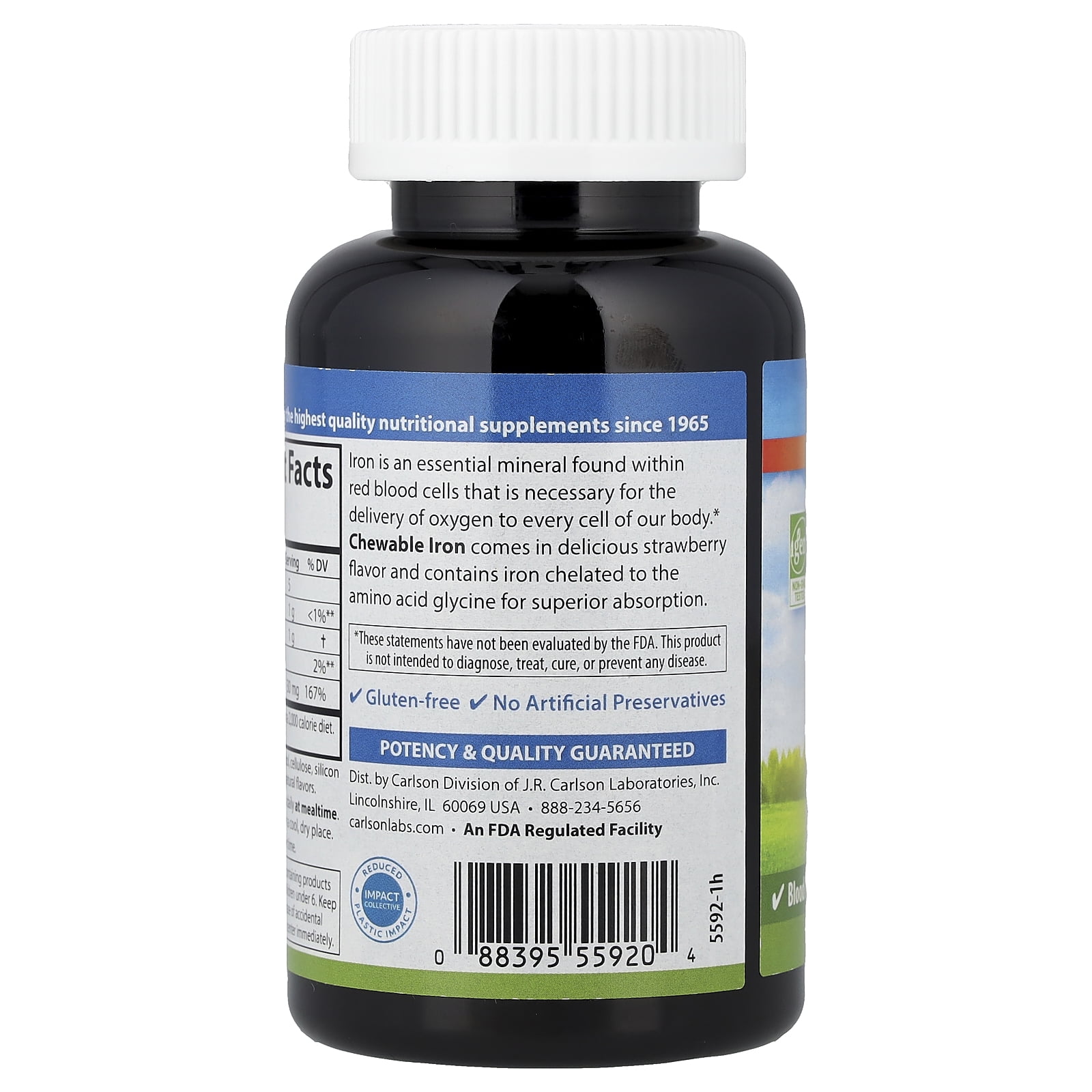 Carlson - Chewable Iron, 30 mg, Superior Absorption, Blood Health, Natural Strawberry Flavor, 120 Tablets