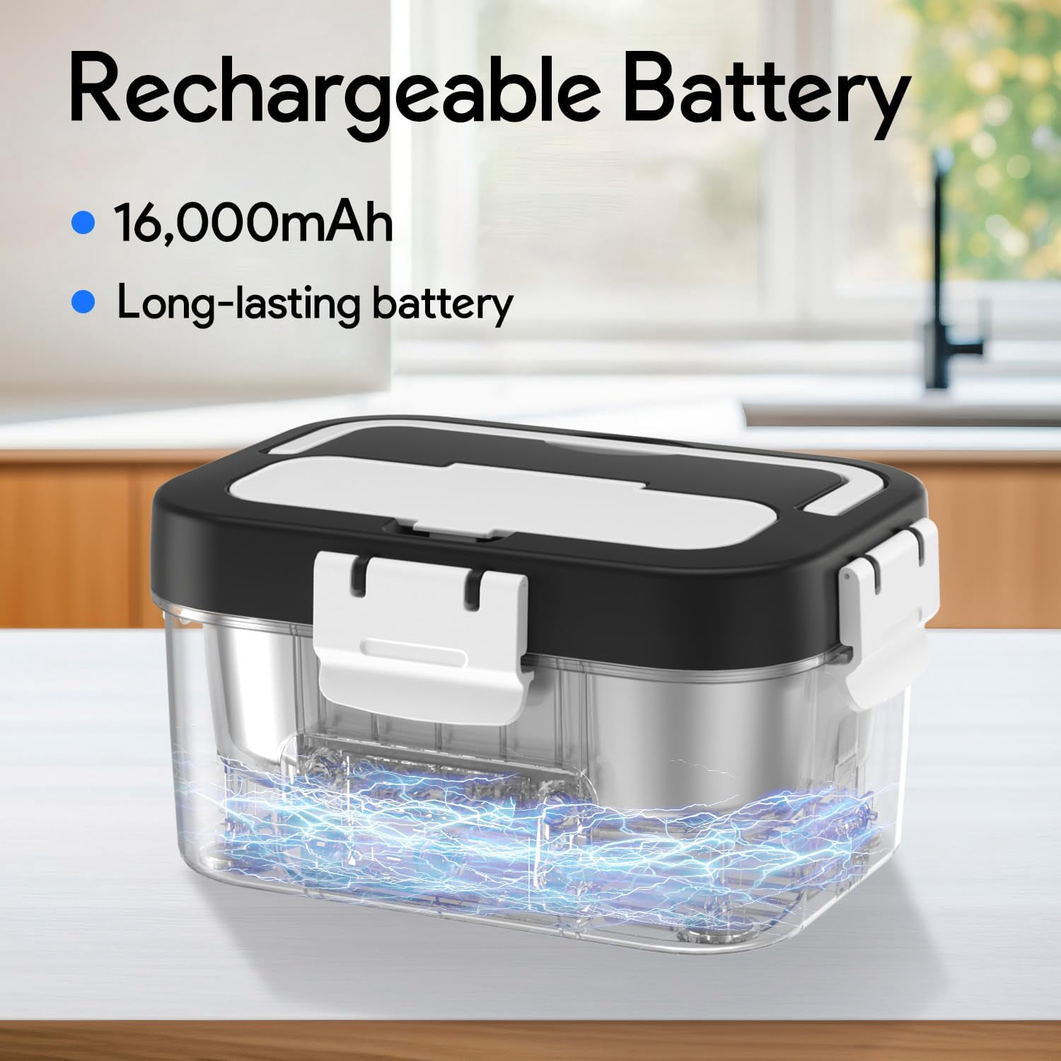 Cordless Electric Lunch Box, Smart Timer Auto Heating Leakproof Bento Food Warmer with 6.7 Cup for Work, Car, Home, Outdoor (Black)