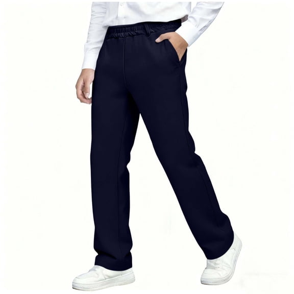 hoksml Boys' Pull-On School Uniform Pants Elastic Waist Straight Leg Trousers with Pockets Multi Color
