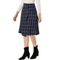 thumbnail image 4 of Allegra K Women's Plaid Vintage Faux Wrap Buttons Midi High Waist Skirt, 4 of 6