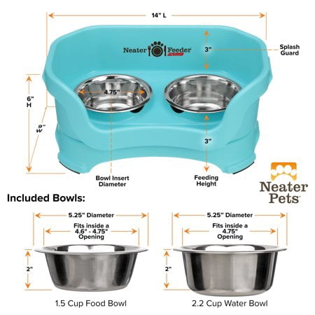 Neater Pets Neater Feeder Deluxe Mess-Proof Elevated Food & Water Bowls for Small Dogs, Aquamarine