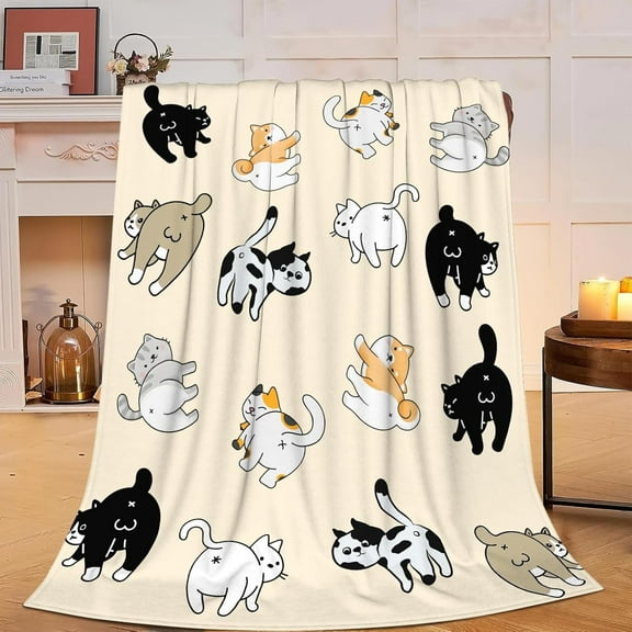 Cat Blanket Funny Kitten Fleece Throw Blanket Super Soft Warm Cozy Fuzzy Plush Cute Cat Blanket Gifts for Girls Boys Kids Room Decor 40"X50"