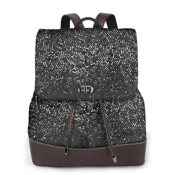 Balery Black And White Dotted Mochila de Cuero para Mujeres, Gran Capacidad, Bolsa de Viaje Multifuncional, Mochila de Cuero y Bolsa de Hombro para Mujeres
