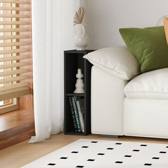 HOMLUX 9" x 6" x 21" Space-saving Storage Shelf 2 Tier Bookcase, Suitable for Small Space, Black