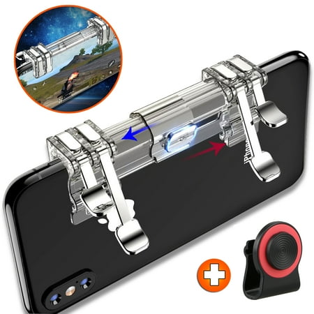 Trigger Set - TSV 2-in-1 Mobile Game Controller, Adjustable 4 Fingers Cooperation Claw Phone Aim Controller Triggers Joystick Gamepad Android iOS Joypad Fire Button Game Grip, with Stick Controller Gift