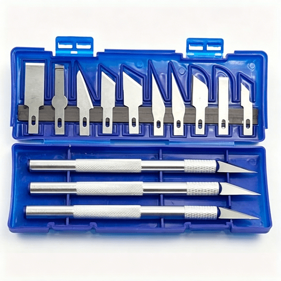 EXLEAF 13Pcs Precision Craft Knife Set, Aluminum Handle Hobby Exacto Kit with 10 Blades for Diy Art, Paper Cutting, Model Making & Carving (13 Pieces in a Blue Box)