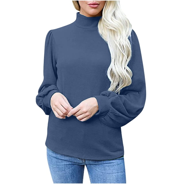 KIHOUT Spring Winter Womens Tops Blouse Long Sleeve High Collared T-shirts Solid Color Casual Loose Sweatshirt Tops