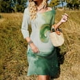 thumbnail image 3 of Green Glamour Swirl Sweetheart Knot Flared Dress Fashion Design Large Size Loose Dress Spring Summer Women Dress, 3 of 9