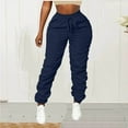 thumbnail image 5 of Lenpel Women's Hiking Pants Elastic High Waisted Drawstring Ruched Slim Outdoor Travel Pants Casual Athletic Joggers(Navy,Large), 5 of 7
