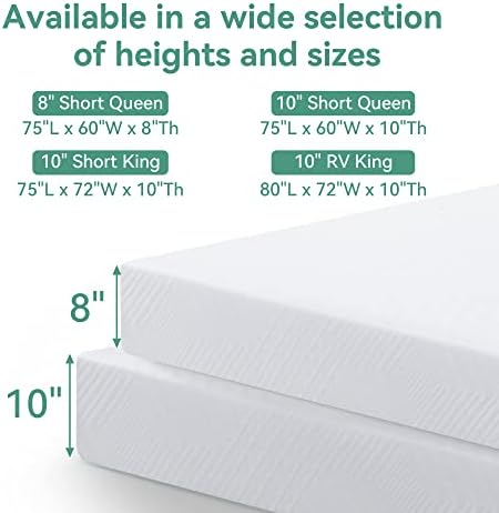 Hcore RV Mattress 10" Short Queen,Green Tea Medium Firm Memory Foam Mattress in a Box,Pressure Relief,Campers/Trailers/Trucks Mattress in a Box,CertiPUR-US Certified,Made in USA