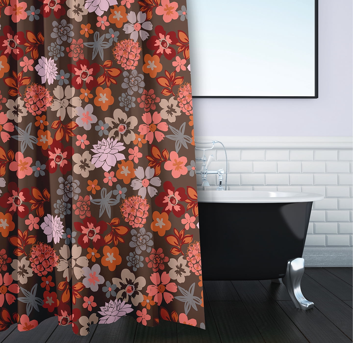 Simply Daisy 70" W x 73" L Succulent Garden Polyester Shower Curtain, Brown [1 Ct]
