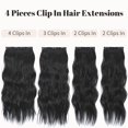 thumbnail image 4 of Extensiones de cabello sintético con clip, postizos ondulados largos y gruesos, extensiones de cabello de fibra negra natural de 20 pulgadas TUNC Sencillez, 4 of 5