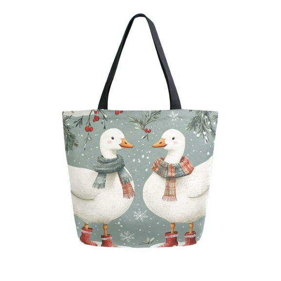 FORMRS Womens Canvas Tote Bag with Zipper Inner Pocket Shoulder Handbag, Winter Goose Scarves