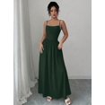 thumbnail image 5 of Dark Green Womens Elegant Spaghetti Strap Ruched Waist Flowing Maxi Dress For Wedding Guest Or Formal Occasion, 5 of 7