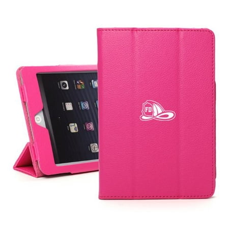For Apple iPad Mini 4 Hot Pink Leather Magnetic Smart Case Cover Stand Firefighter