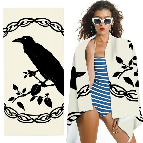 RKSupls Celtic Knot Raven Silhouette Microfiber Beach Towel, Extra Large Quick Dry Lightweight Absorbent Towel for Travel Swimming Camping, Soft Super Absorbent- 30x60 in