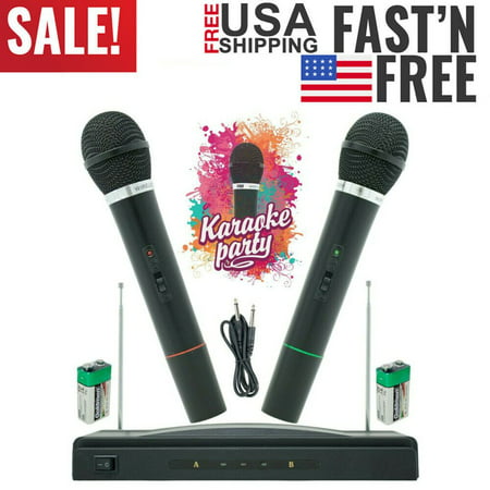 2 x Mic Professional Wireless Microphone System Handheld Karaoke Microphones Set for Outdoor Wedding, Conference, Karaoke, Evening Party,
