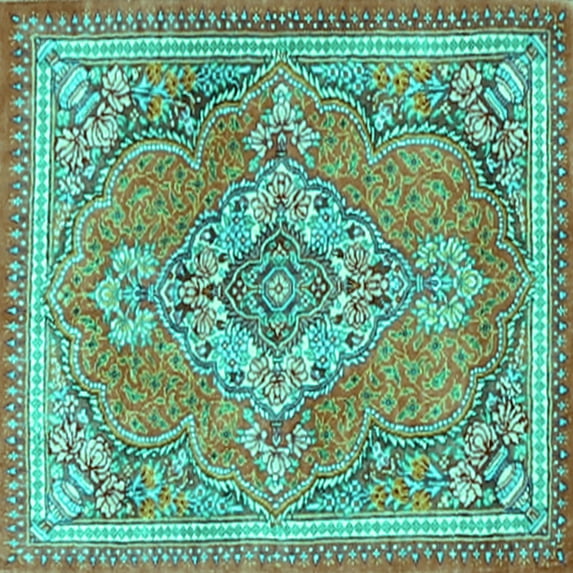 Ahgly Company Indoor Square Persian Turquoise Blue Traditional Area Rugs, 7' Square