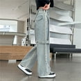 thumbnail image 4 of KAUOD Girls Cargo Y2k Jeans Wide Leg Side Detail Cool Streetwear High Elastic Waist Straight Baggy Stretchy Denim Pants, 4 of 9