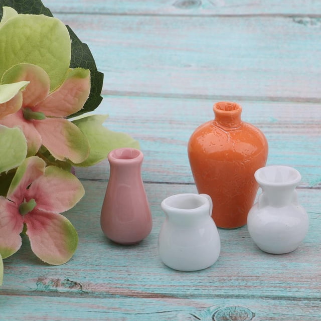 4 Piezas Maceta De Floreas De Cerámica Vintage Accesorios Decorativos Para Jardín De 1/12 perfke Casa de muñecas en miniatura