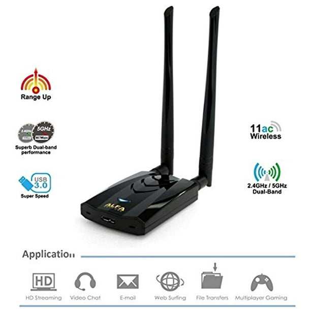 Alfa Long-Range Dual-Band AC1200 Wireless USB Wi-Fi Adapter W/2x External Antennas - Walmart.com