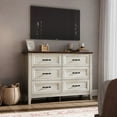 LINSY HOME Rustic Oak Dresser, 6Drawer Long Dresser for Bedroom