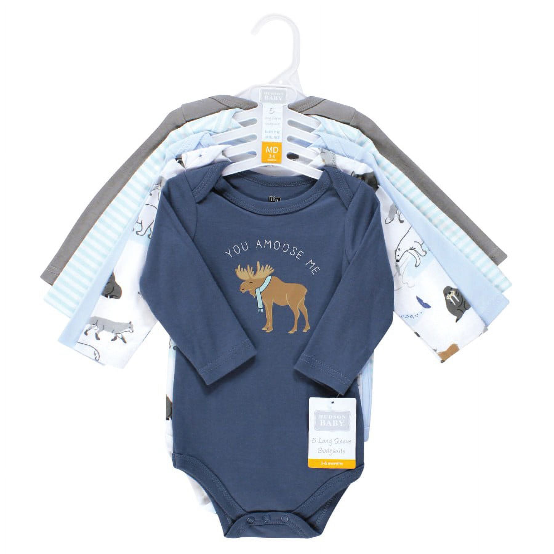 Hudson Baby Cotton Long-Sleeve Bodysuits, 5-Pack, Newborn- 24 Months