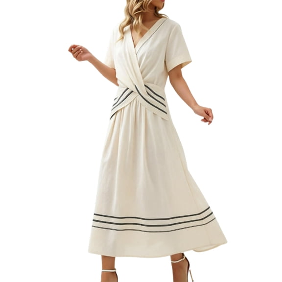 SONXAHE Twist Waist Midi Dress for Women Short Sleeve Daily Long Dress
