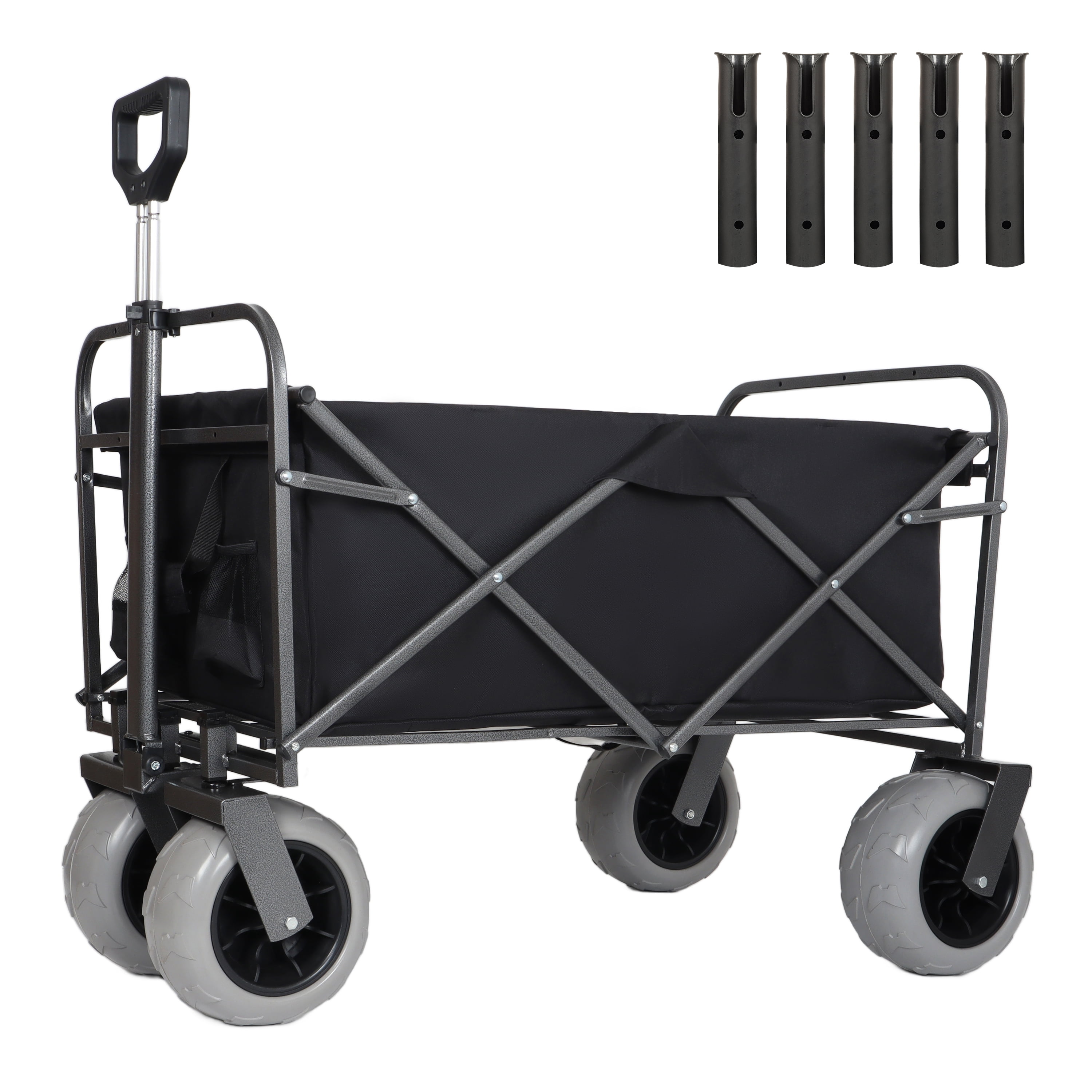 Fishing Cart with Rod Holders,Beach Wagon with Big Wheels for Sand 500lbs Capacity - All Terrain Steel Frame Utility Cart with 9" Pneumatic Tires,Strap with Bag