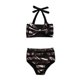 thumbnail image 1 of Conjunto de Bikini para niña bebé, traje de baño de rayas brillantes, Tops Halter para niños, pantalones cortos de cintura alta, traje de baño, ropa de playa, 0-3 meses, marrón Feliz Sencillez, 1 of 5