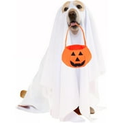 2pcs Halloween Ghost Dog Costume Set Dog White Costumes Ghost Costumes for Dogs Cats Halloween Dog Cosplay Costume and Halloween Candy Bucket Felt Pumpkin Candy Buckets Trick or Treat Bags for Dog