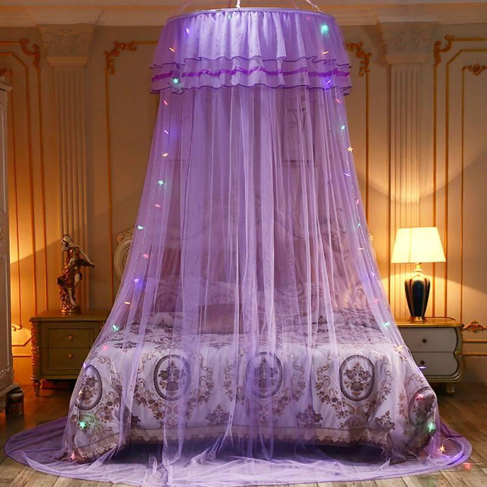 Princess Bed Canopy Netting Mosquito Net, Round Hoop Lace Dome For Queen Size Beds, Purple, Mosquito Net