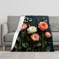 thumbnail image 2 of Durable Soft & Warm Flannel Blanket - Cozy Floral Design for Sofa Travel Bed & Chair - Elegant Vibrant Flower Pattern, 2 of 7