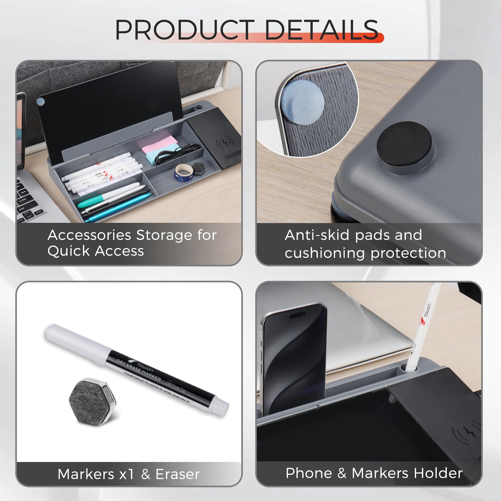 Glass Desk Whiteboard With Wireless  Desktop Dry Erase Board Storage & Phone Stand - Compact ~16 X 7 In Black Includes Marker Eraser Tempered Rewrite Reusable