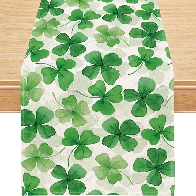Fwttom St. Patrick's Day Table Flag Four-Leaf Table Flag Decorative Table Cloth Linen Table Cloth