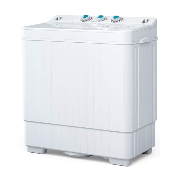 ROVSUN Compact Twin Tub Portable Mini Washing Machine 26lbs Capacity, Washer(18lbs) & Spiner(8lbs) / Built-in Drain Pump/Semi-Automatic for Camping, Apartments, Dorms & RV’s (White)
