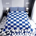 thumbnail image 1 of Erosebridal Checkered Gingham Bedding King Comforter Set, Blue White Down Comforter, Rectangle Geometry Decor, Microfiber, 1 of 8