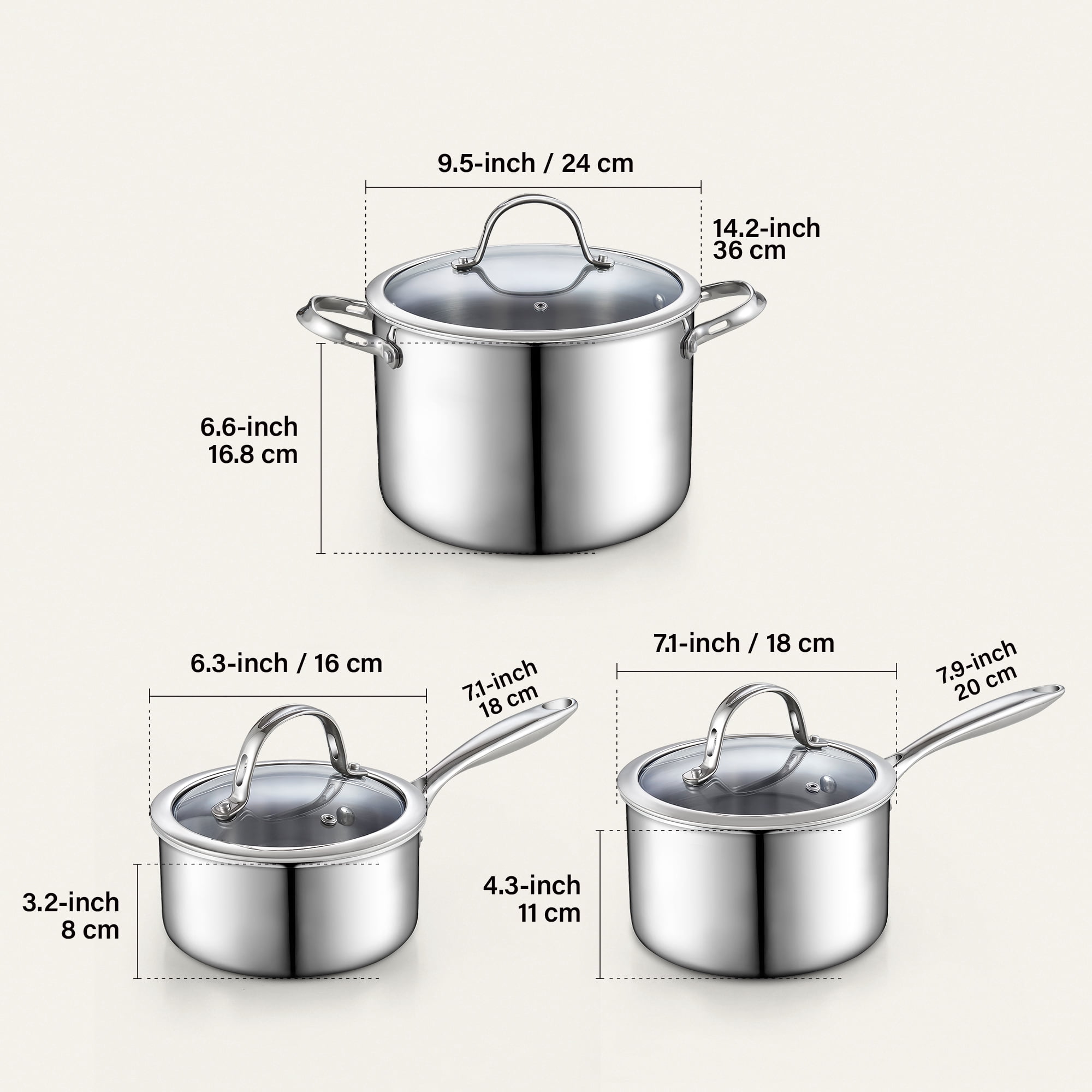 Cooks Standard Multi-ply Clad Stainless Steel Cookware Set, - Includes Saucepans and Stockpot with Lids, Cool Grip Handles,  Induction Compatible, Dishwasher and Oven Safe, 6-Piece