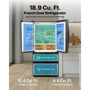KFFKFF French Door Refrigerator, 18.9 Cu. Ft. Counter Depth Fridge with LED Display, Frost-Free Bottom Freezer, and 4 Casters for Home and Commercial Kitchens, Black