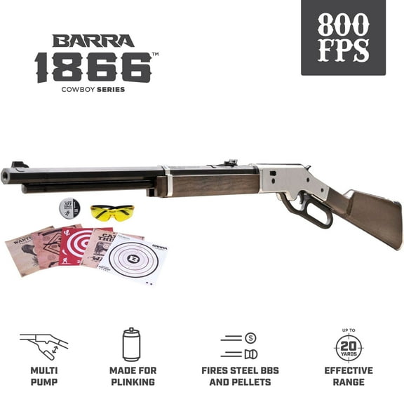 Barra 1866, Cowboy 0.177 Multi Pump Lever Action BB, or Pellet Air Rifle with BB Kit