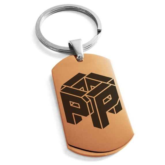 Stainless Steel Letter P Initial 3D Cube Box Monogram Engraved Engraved Dog Tag Keychain Keyring